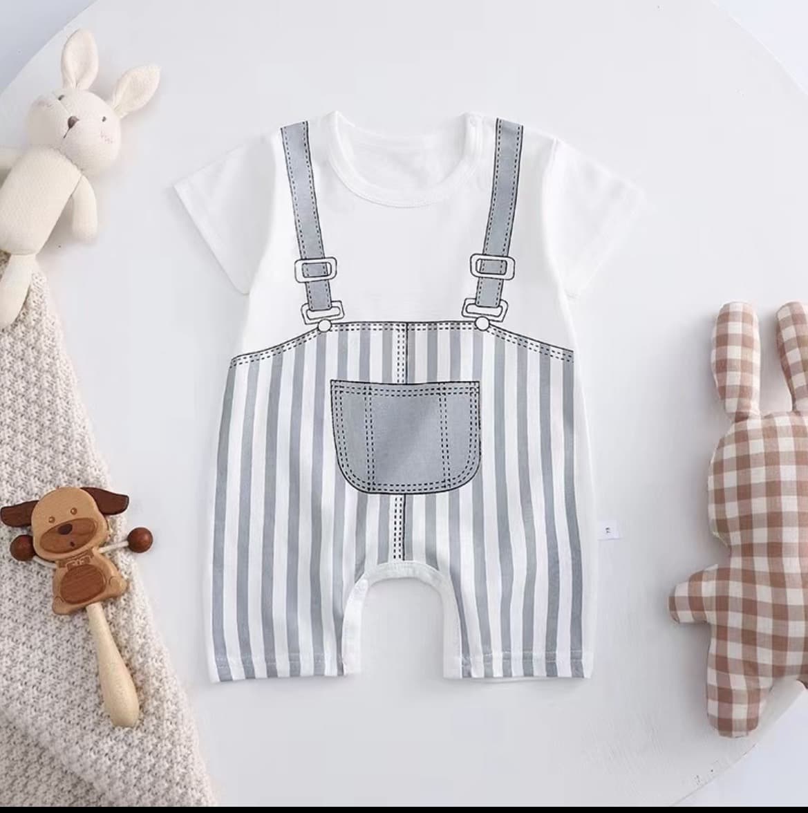 ชุดบอดี้สูทสำหรับเด็กแรกเกิดลายเอี๊ยมเทาSize73 cmCotton100% (รับ6,550 แต้ม)