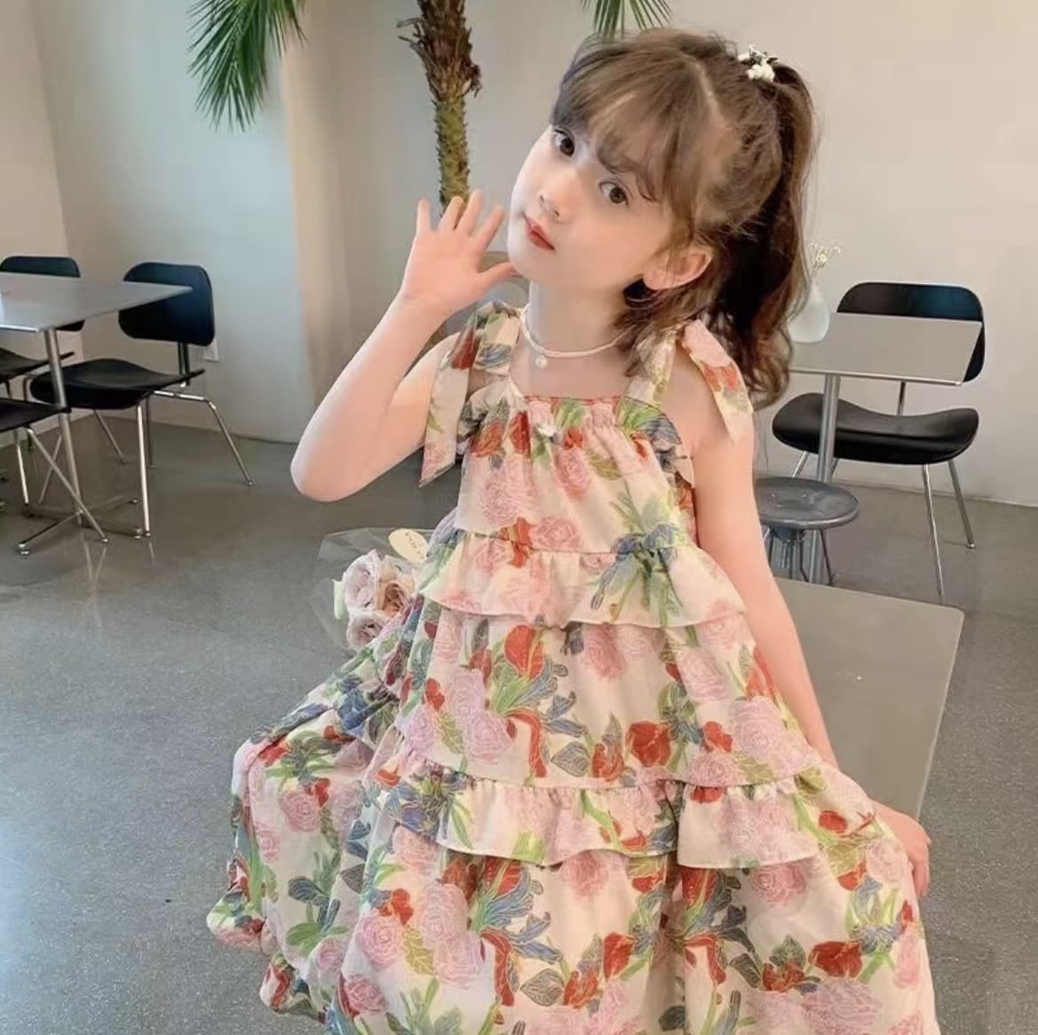ชุดเดรสชุดเด็กสีชมพู/สีเขียว/สีแดง Size100cmสำหรับ2-3ปีชุดเด็กไปทะเล ชุดเด็กหญิง สาวชุดดอกไม้ฤดูร้อนเด็กแขวนกระโปรงสาวชุดกระโปรงเด็กโต(รับ8,500แต้ม)