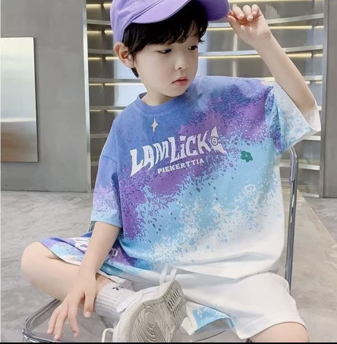  ชุดเซ็ตเด็กผู้ชาย 2 ชิ้น เสื้อ+กางเกงขาสั้น สีฟ้า/สีส้ม/สีเขียว Size 90cm(รับ7,700แต้ม)