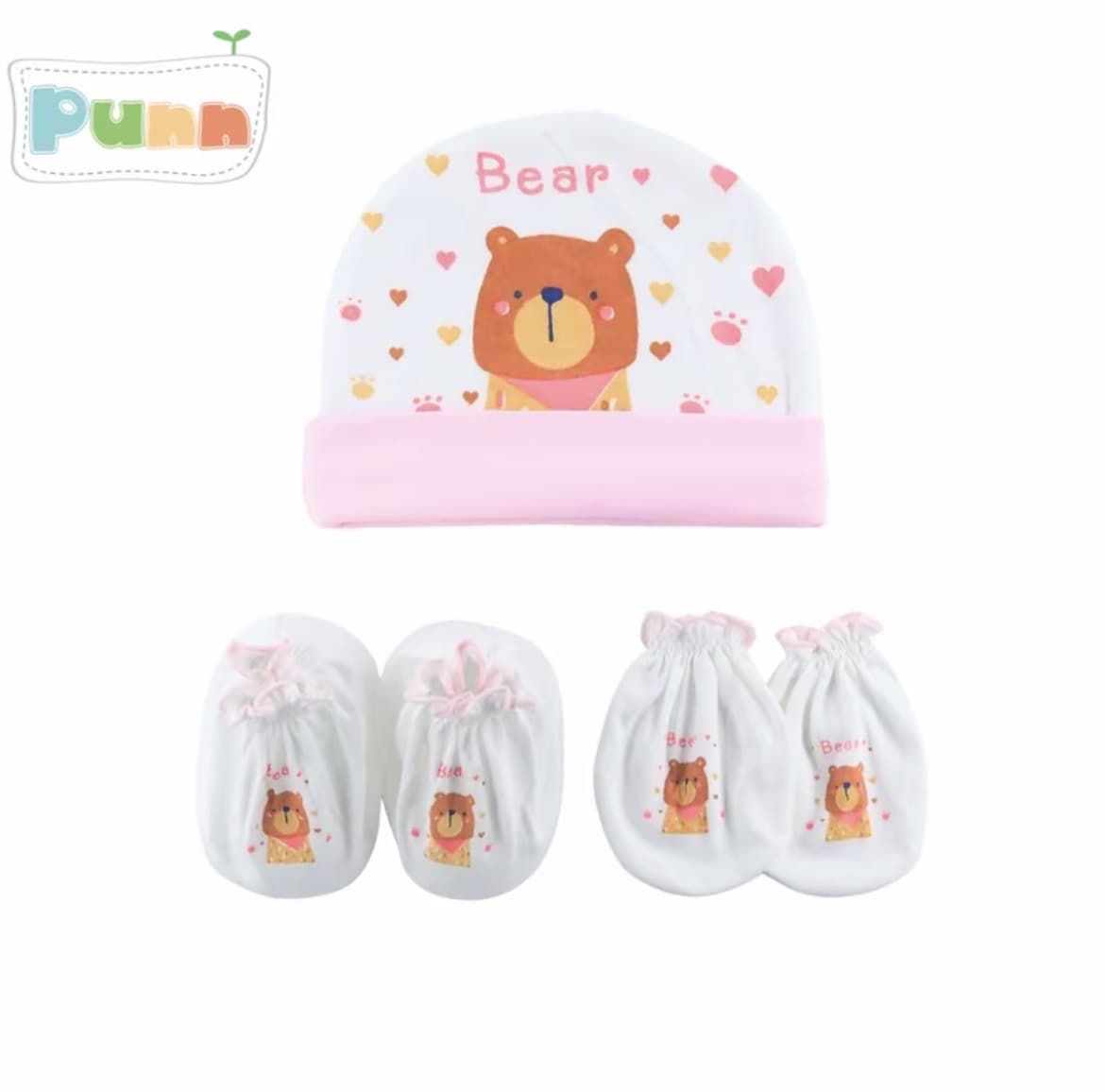  ชุดเซ็ต 3 ชิ้น หมวก ถุงมือ ถุงเท้าลายBear ชมพู(รับ6,200 แต้ม)