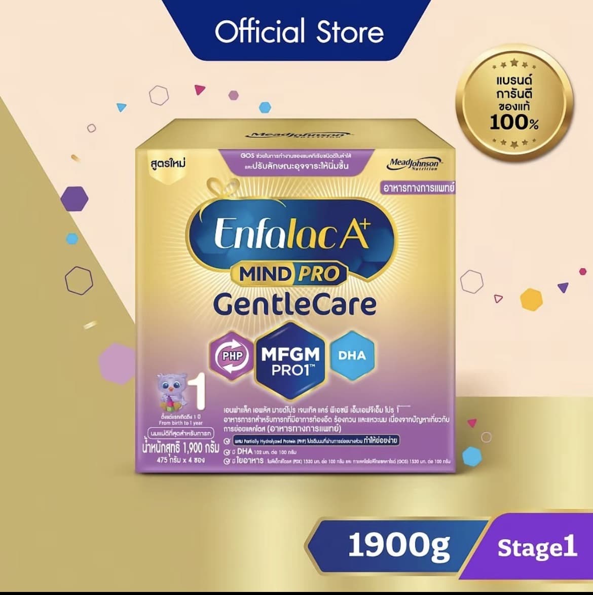 นมผง เอนฟาแล็ค เอพลัส มายด์โปร เจนเทิล แคร์ สูตร1 (1900 กรัม) Enfalac A+ MindPro Gentle Care Stage1 (1900 g)(รับ137,200แต้ม)