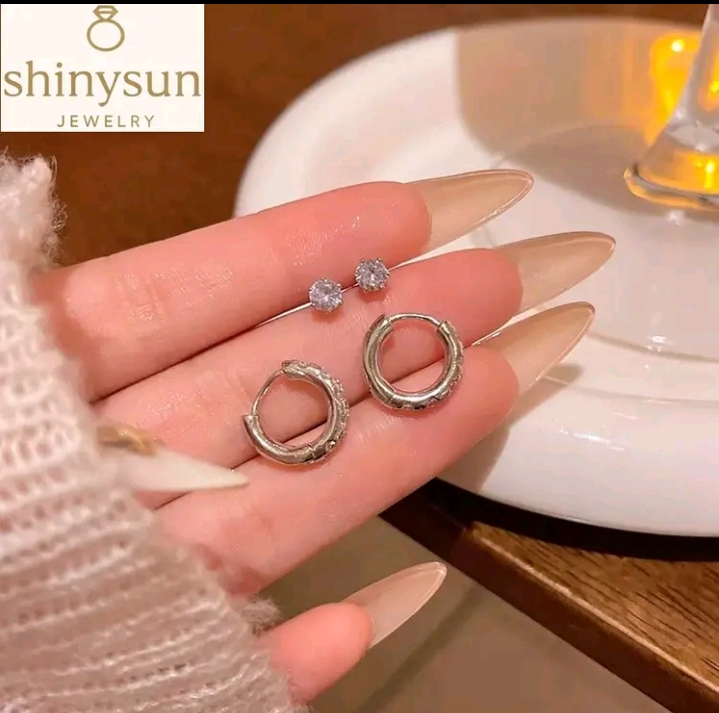 Shinysun jewelry ต่างหูชุด4ชิ้น สไตเกาหลี พร้อมหนีบติ่งหูเงินสเตอร์ลิง925ป้องกันการแพ้ ทรงกลม ออกแบบหรูเล็กๆ พรีเมี่ยม เรียบง่ายใส่ใด้ทุกโอกาส(รับ10700แต้ม)