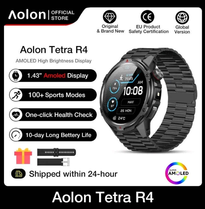 Aolon Tetra r4 สมาร์ทวอทช์1.43นิ้วภาษาไทย เมนูการโทรบูลบูธเข็มทิศติดตามสุขภาพกันน้ำนาฬิกาสมาร์ทวอทซ์ นาฬิกาข้อมือผู้ชาย(รับ78750แต้ม)