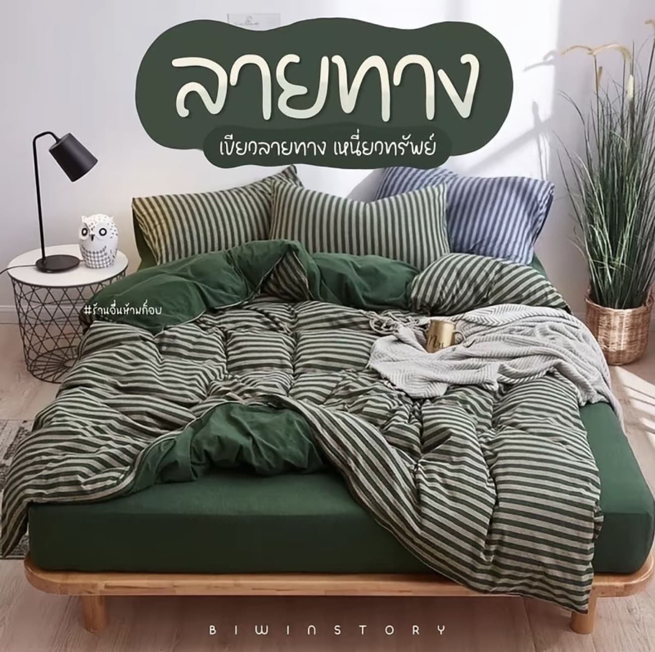 ชุดผ้าปูที่นอนพร้อมผ้านวม 'ลายทางเขียว' (รับ 23,100 แต้ม)