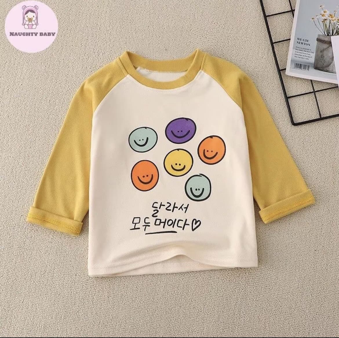 เสื้อแขนยาวกันหนาวเด็กลายการ์ตูนหน้ายิ้มไซส์100 น่ารัก ผ้าฝ้าย100%(รับ8,700 แต้ม)