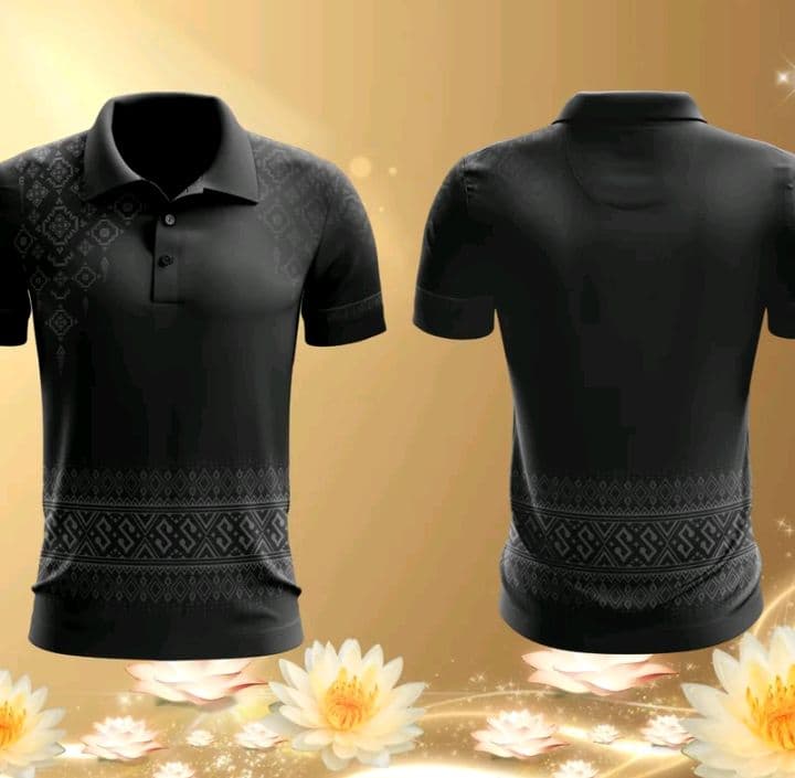 สีดำ Vibutiquebkk เสื้อโปโลลายไทย สยามวิจิตร ผ้าเม็ดข้าวโพด ใส่ราชการ pool (รับ12,700แต้ม)