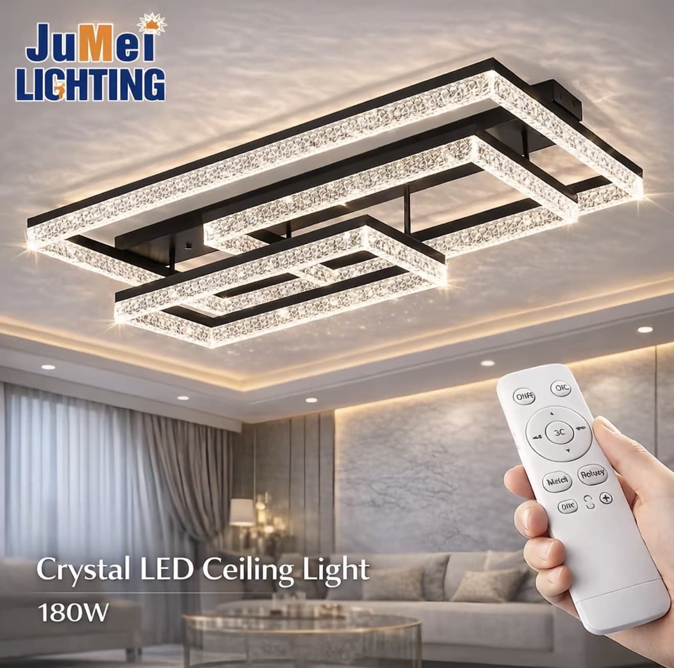 JuMei โคม เฟเพดาน LED คริสตัล โคม เฟเพดานคริสตัลสำหรับห้องนั่งเล่น โคมไฟเพดานคริสตัลสุดหรู เหมาะสำหรับตกแต่งห้องนั่งเล่น (รับ 116,200 แต้ม)