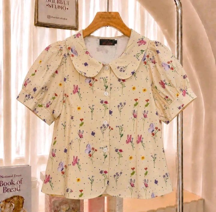 สีครีม ไซส์2 TWO-Ya New เสื้อคอบัว แขนตุ๊กตา ผ้าตุ๊กตา ผ้าคอตตอนพิมพ์ ลายดอกไม้ M01 (อ่านรายละเอียดก่อนสั่งซื้อ) (รับ12,700แต้ม)