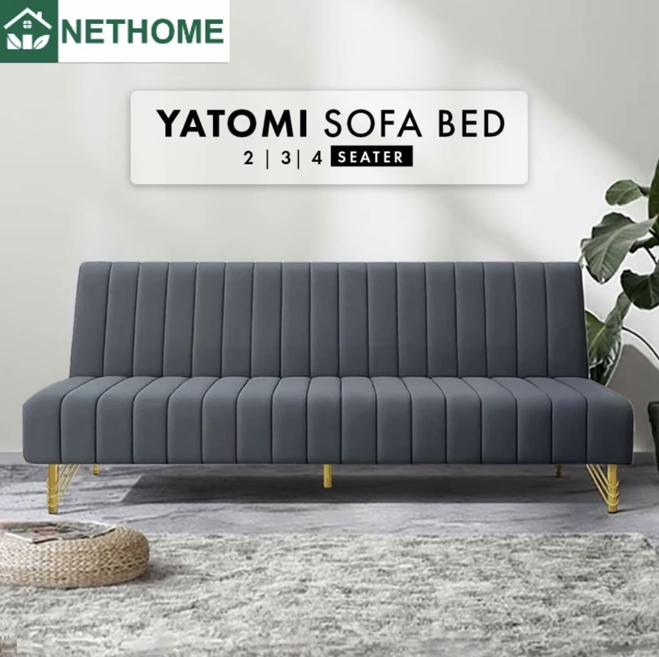 Nethome : โซฟาเบด โซฟารับแขก โซฟาผ้ากำมะหยี่พับเป็นเตียงได้ โซฟาห้องนั่งเล่น ขาเหล็ก 2 3 4 ที่นั่ง รุ่น Yatomi Sofa Bed (รับ 154,350 แต้ม)