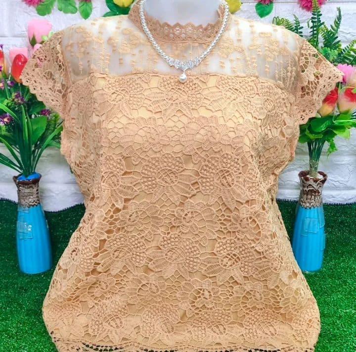 สีน้ำตาล เสื้อลูกไม้แขนเลย ขนาดอก32-40 (รับ14,200แต้ม)