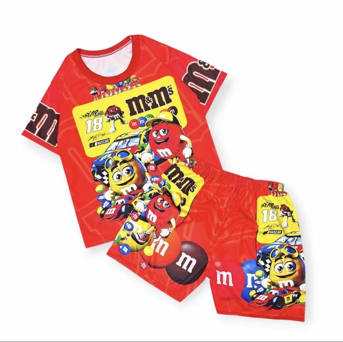  ชุดเด็กลายM&M 18 แดง/ฟ้า/น้ำเงิน/ม่วง ไซส์ S ผ้าไมโคร แขนขา สั้น เด็ก 6 เดือน-1ขวบ(รับ7,200แต้ม)