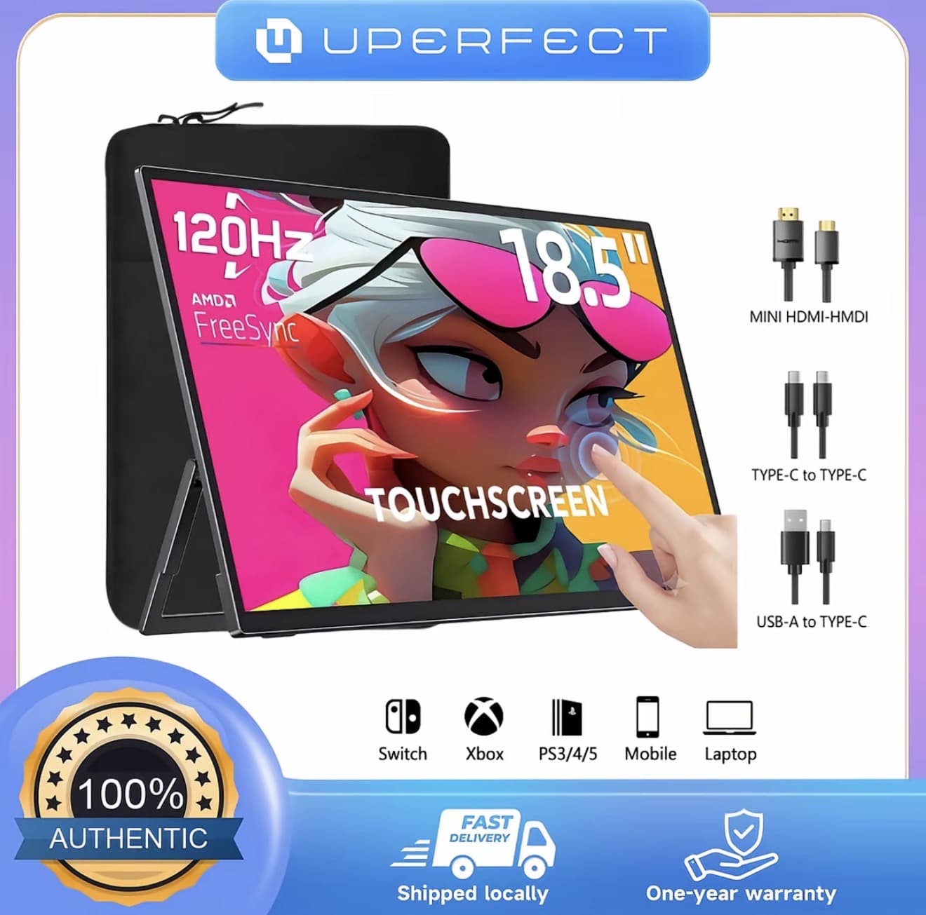 UPERFECT USteam E6 Pro จอภาพแบบพกพาหน้าจอสัมผัส 18.5 นิ้ว 120HZ หน้าจอสัมผัสสำหรับเล่นเกม 1080P จอแสดงผลบางเฉียบ กว้างและละเอียด ทำงานจากที่บ้าน [จัดส่งในพื้นที่] (รับ 249,500 แต้ม)
