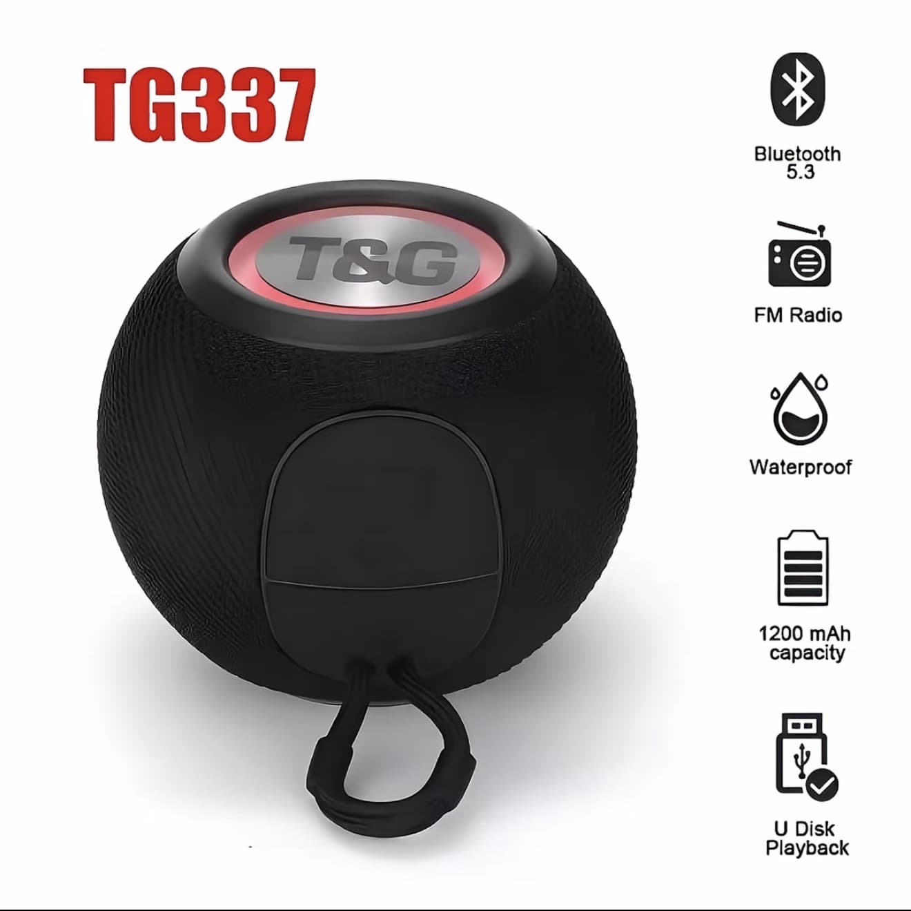 ลำโพงบลูทูธ TG337 แบบพุกพา ไร้สาย TWS มินิเบสลำโพง LED กันน้ำ IPX7 เครื่องเล่นเพลงกลางแจ้งรองรับ BT และ AUX FM บลูทูธ ลำโพงบลูทูธ noise bass speaker ลำโพง บลูทูธ(รับ 21,200 แต้ม)