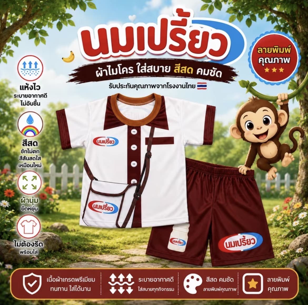  ชุดเด็กลายอาชีพลายสาวยาคูลท์ ไซส์ M น้ำหนัก12-20กก. ผ้าไมโครใส่สบายปั่นได้สีแน่น(รับ8,700แต้ม)