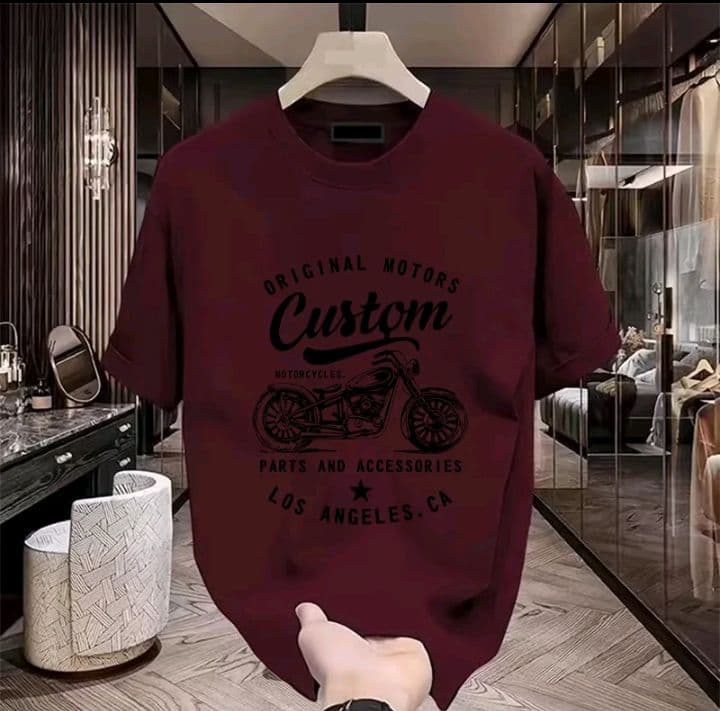 สีไวน์แดง เสื้อทีเชิดแขนสั้น มีลายพิมพ์ตัวอักษร สำหรับชายและหญิง รุ่นในฤดูร้อน (รับ11,200แต้ม)