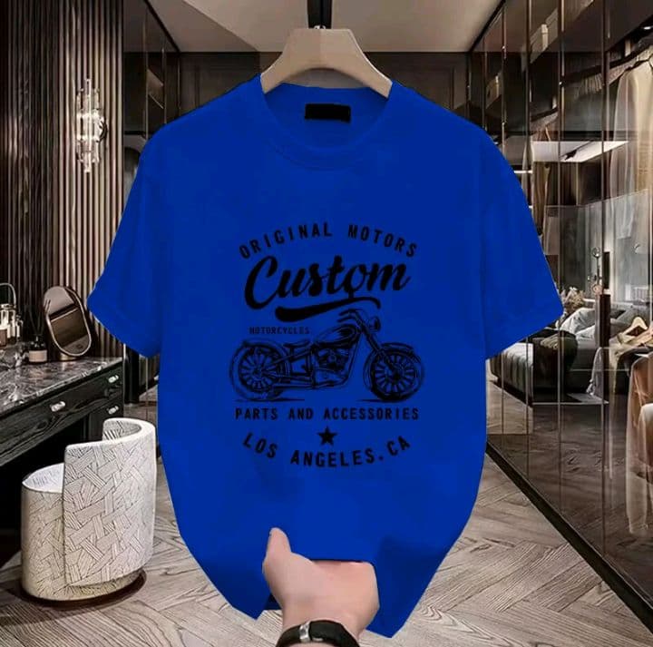 สีน้ำเงิน เสื้อทีเชิดแขนสั้น มีลายพิมพ์ตัวอักษร สำหรับชายและหญิง รุ่นในฤดูร้อน (รับ11,200แต้ม)