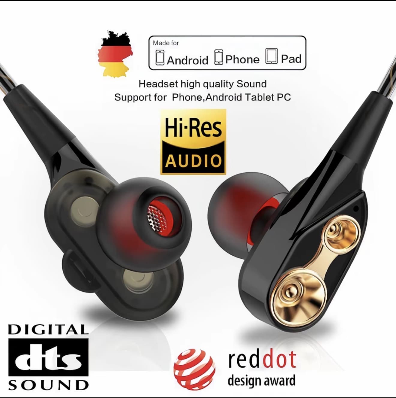 หูฟัง 9D HiFi Bass พร้อมไมโครโฟน การควบคุมสาย ไฟ หูฟังแบบมีสาย ชุดหูฟังพกพา 3.5 มม. หูฟังช์นิดใส่ในหู หูฟังสเตอริโอไดรเวอร์ไดนามิก ซับวูฟเฟอร์เพลง 9D HiFi Bass Earphone (รับ 4,700 แต้ม)