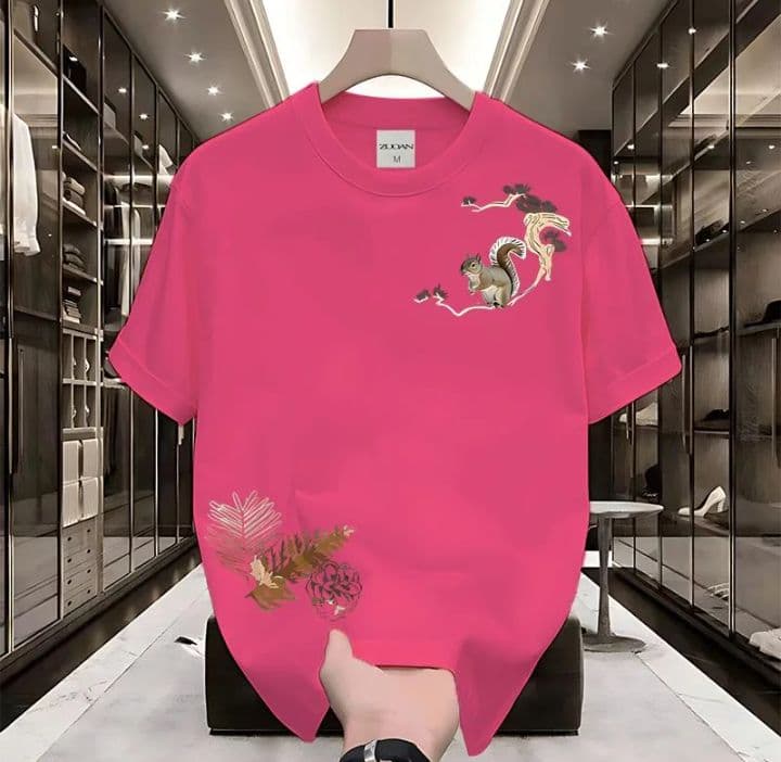 สีกุหลาบแดง เสื้อยืดคอเลคชั่น summerในปี2026 เสื้อผ้าสไตล์วินเทจลายสตรีท (รับ11,200แต้ม)