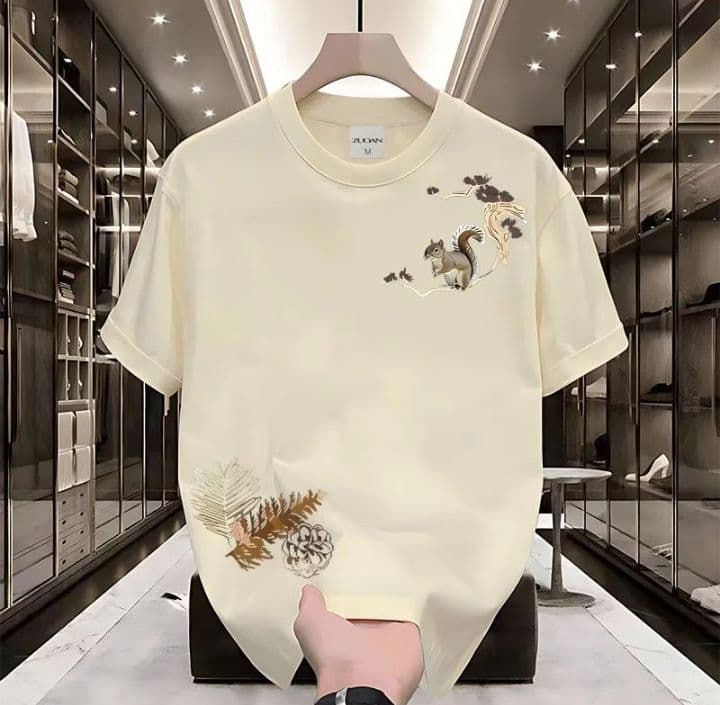 สีแอปริคอท เสื้อยืดคอเลคชั่น summerในปี2026 เสื้อผ้าสไตล์วินเทจลายสตรีท (รับ11,200แต้ม)