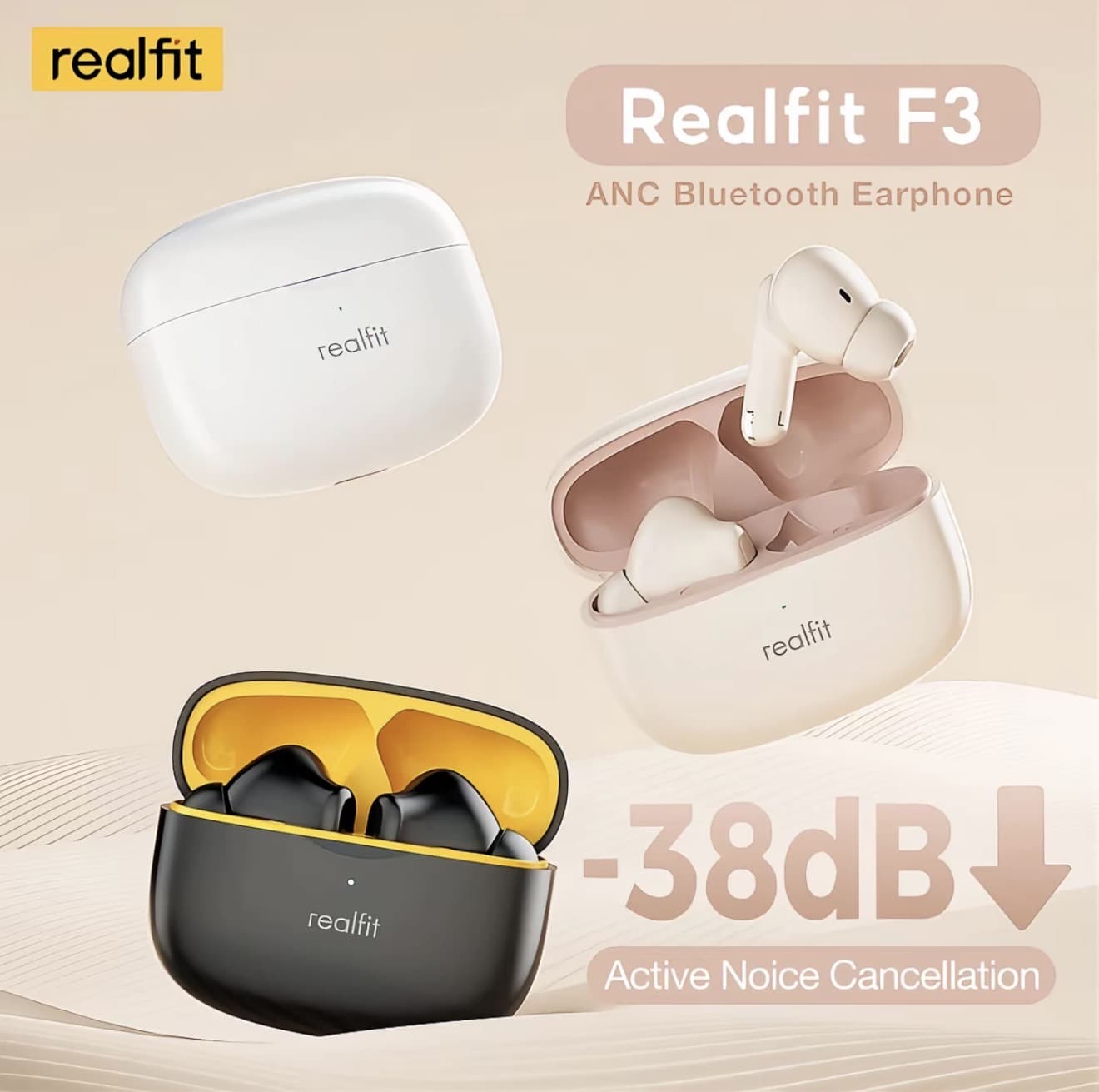 [Warranty] หูฟังบลูทูธ Realfit F3 V5.4 ตัดเสียงรบกวน ANC พร้อมไมโครโฟน (รับ 15,700 แต้ม)