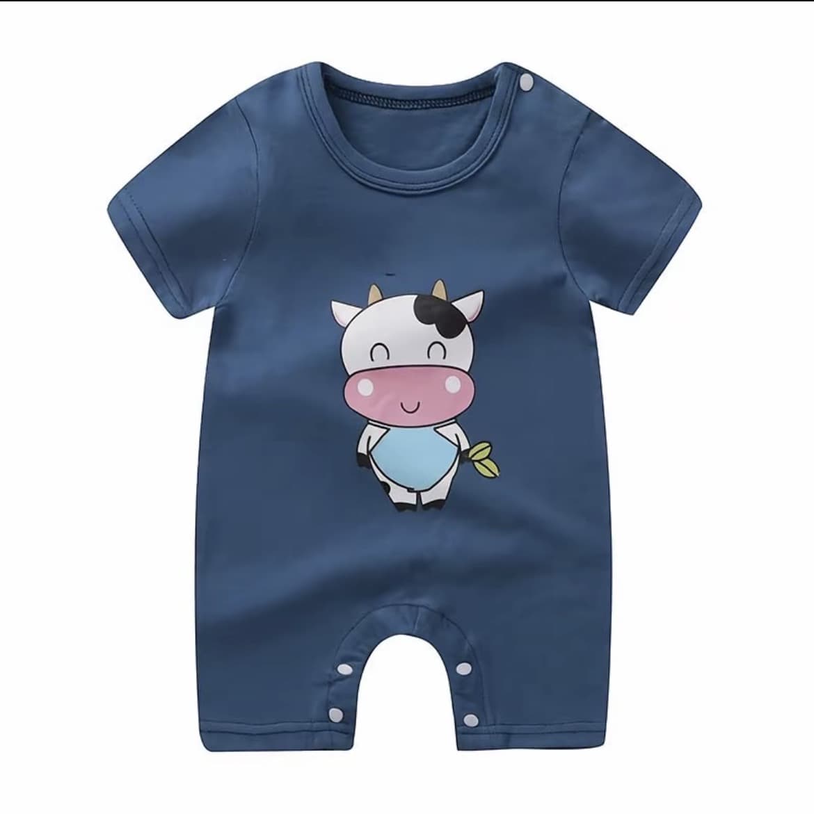ชุดบอดี้สูทลายวัวน้อยสีน้ำเงิน Size80 cmสำหรับ เด็กแรกเกิด แบบมีกระดุมที่ไหล่และเป้ากางเกง (รับ7,150 แต้ม)