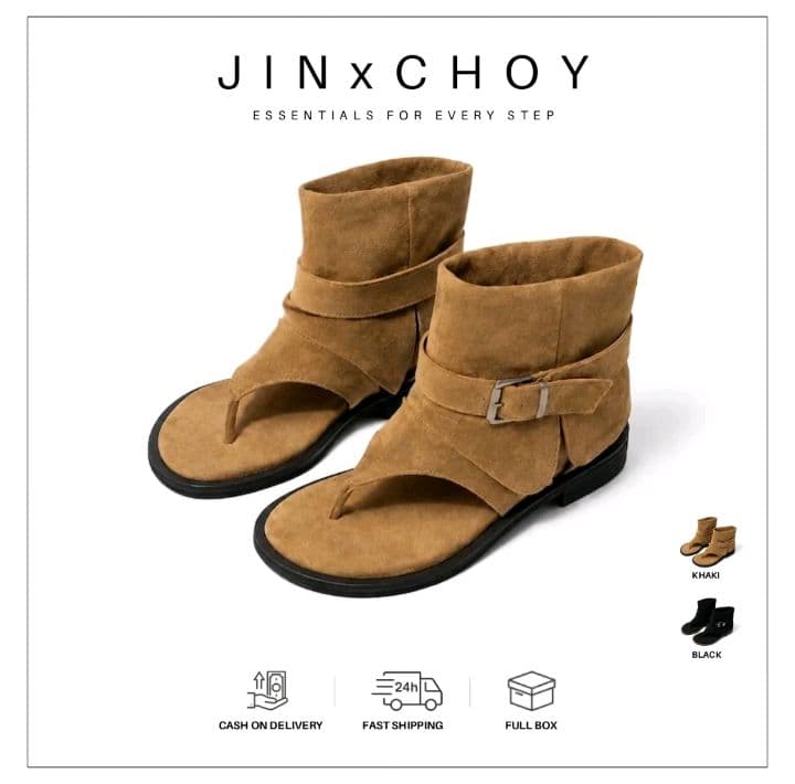 JINXCHOY รองเท้าแตะฤดู ร้อน หนังนิ่ม ดีไซน์ย้อนยุค มีคลิปหนีบนิ้วเท้า หลอดสั้น วัสดุ PU แฟชั่น สไตล์ลำลอง สามารถสวมใส่กลางแจ้ง มีหัวเข็มขัด รองเท้า แตะส้นแบน มาใหม่ วันคริสต์มาส ของขวัญ คริสต์มาส (รับ30,700แต้ม)