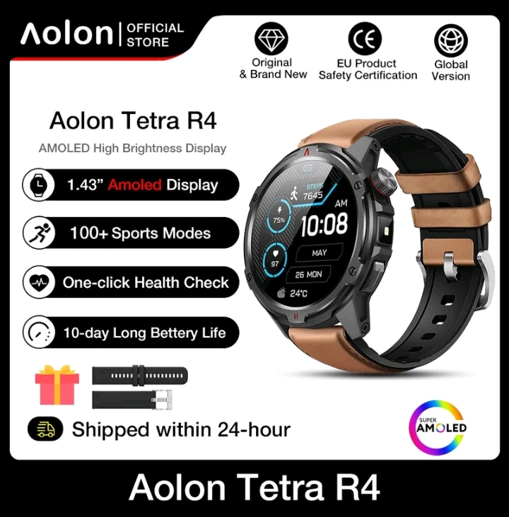 Aolon Tetra r4 สมาร์ทวอทช์1.43นิ้วภาษาไทย เมนูการโทรบูลบูธเข็มทิศติดตามสุขภาพกันน้ำนาฬิกาสมาร์ทวอทซ์ นาฬิกาข้อมือผู้ชาย(รับ78750แต้ม)