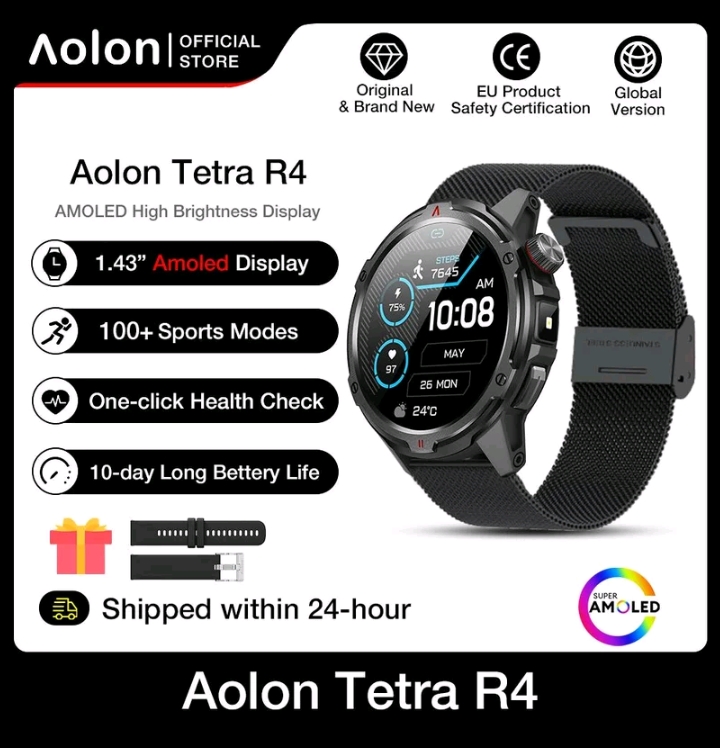 Aolon Tetra r4 สมาร์ทวอทช์1.43นิ้วภาษาไทย เมนูการโทรบูลบูธเข็มทิศติดตามสุขภาพกันน้ำนาฬิกาสมาร์ทวอทซ์ นาฬิกาข้อมือผู้ชาย(รับ787500แต้ม)