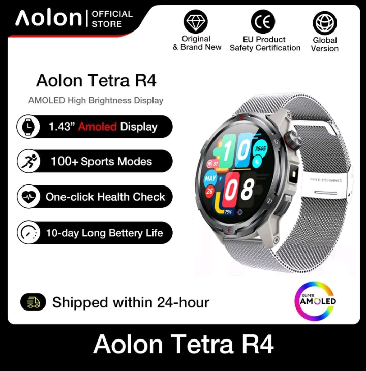 Aolon Tetra r4 สมาร์ทวอทช์1.43นิ้วภาษาไทย เมนูการโทรบูลบูธเข็มทิศติดตามสุขภาพกันน้ำนาฬิกาสมาร์ทวอทซ์ นาฬิกาข้อมือผู้ชาย(รับ78750แต้ม)