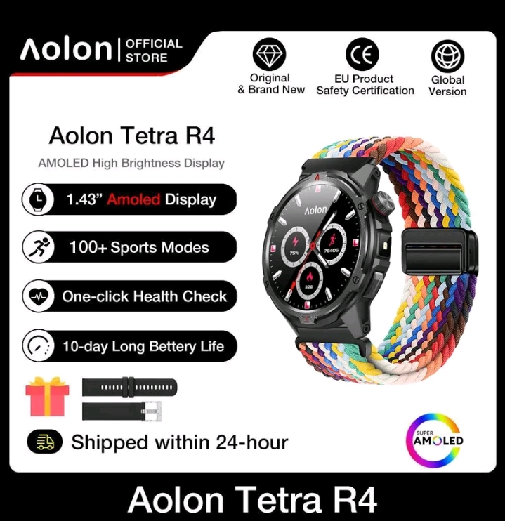 Aolon Tetra r4 สมาร์ทวอทช์1.43นิ้วภาษาไทย เมนูการโทรบูลบูธเข็มทิศติดตามสุขภาพกันน้ำนาฬิกาสมาร์ทวอทซ์ นาฬิกาข้อมือผู้ชาย(รับ78750แต้ม)