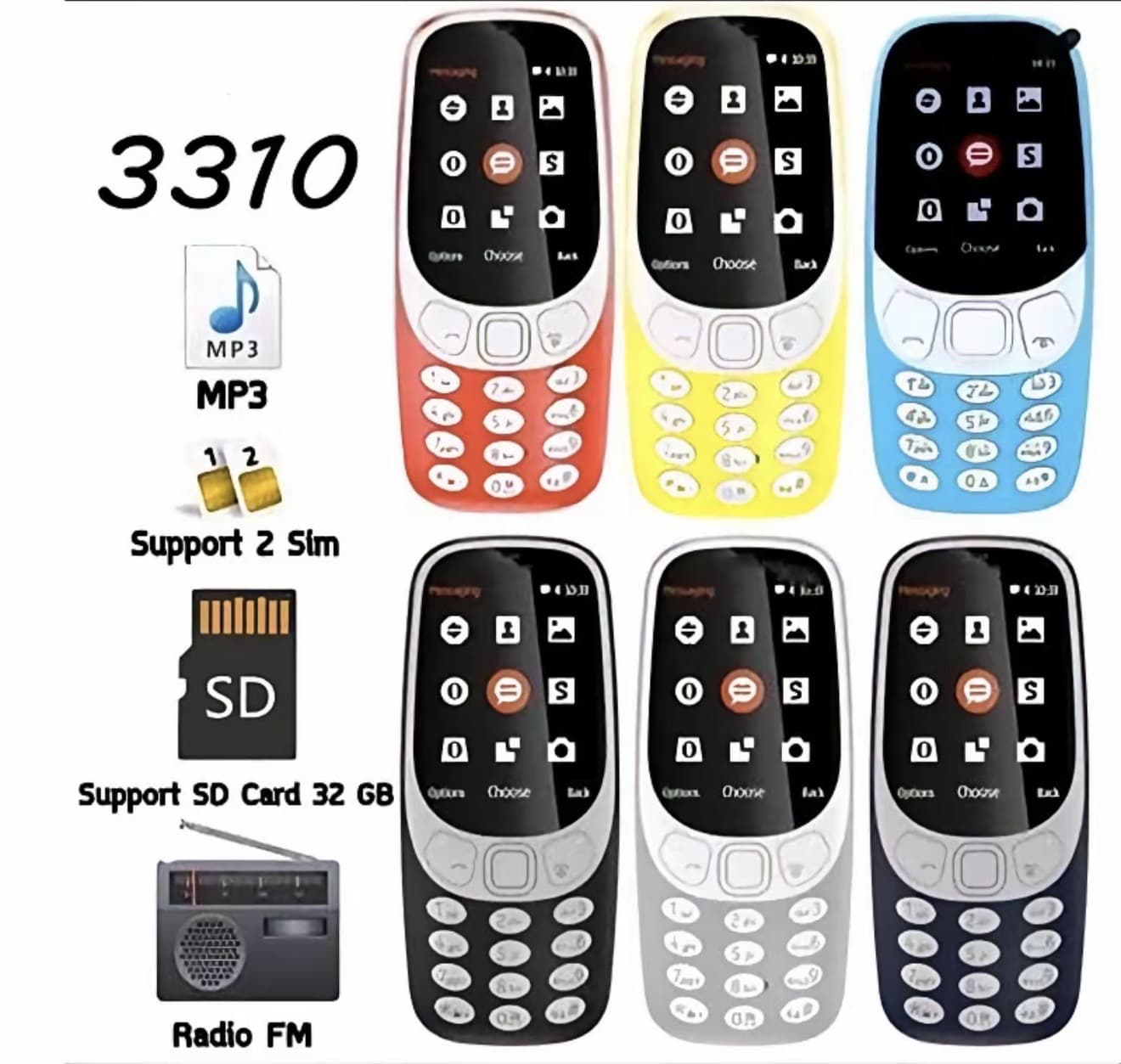 โทรศัพท์มือถือNOKIA 3310จอ 2.4นิ้ว 2ซิม ถ่ายรูปได้ ปุ่มใหญ่จอสี เสียงดัง ฟังชัด (รับ 26,200 แต้ม)