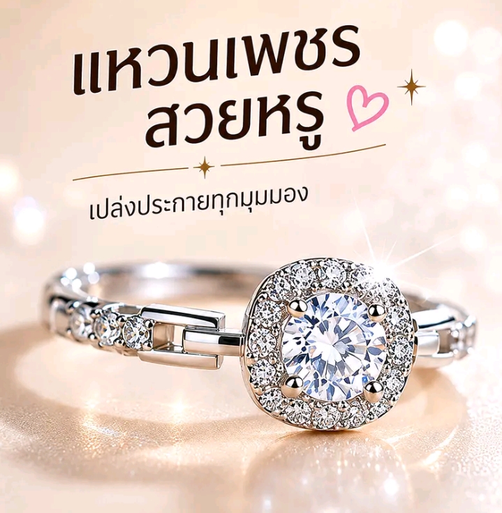 Sweet Chic Shop แหวนปรับขนาดได้ ฝังเพชรเครื่องประดับแฟชั่นไม่ลอกง่าย(รับ8700แต้ม)