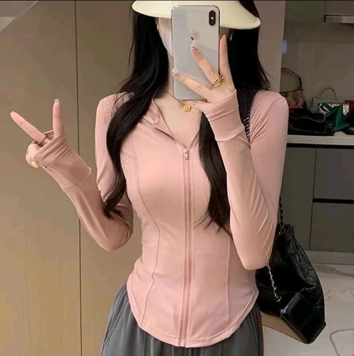 เสื้อกันUV สีชมพู เสื้อแจ็คเก็ตคาร์ดิแกน ผ้าเรยอน กันแดดสำหรับผู้หญิง (รับ7,200แต้ม)