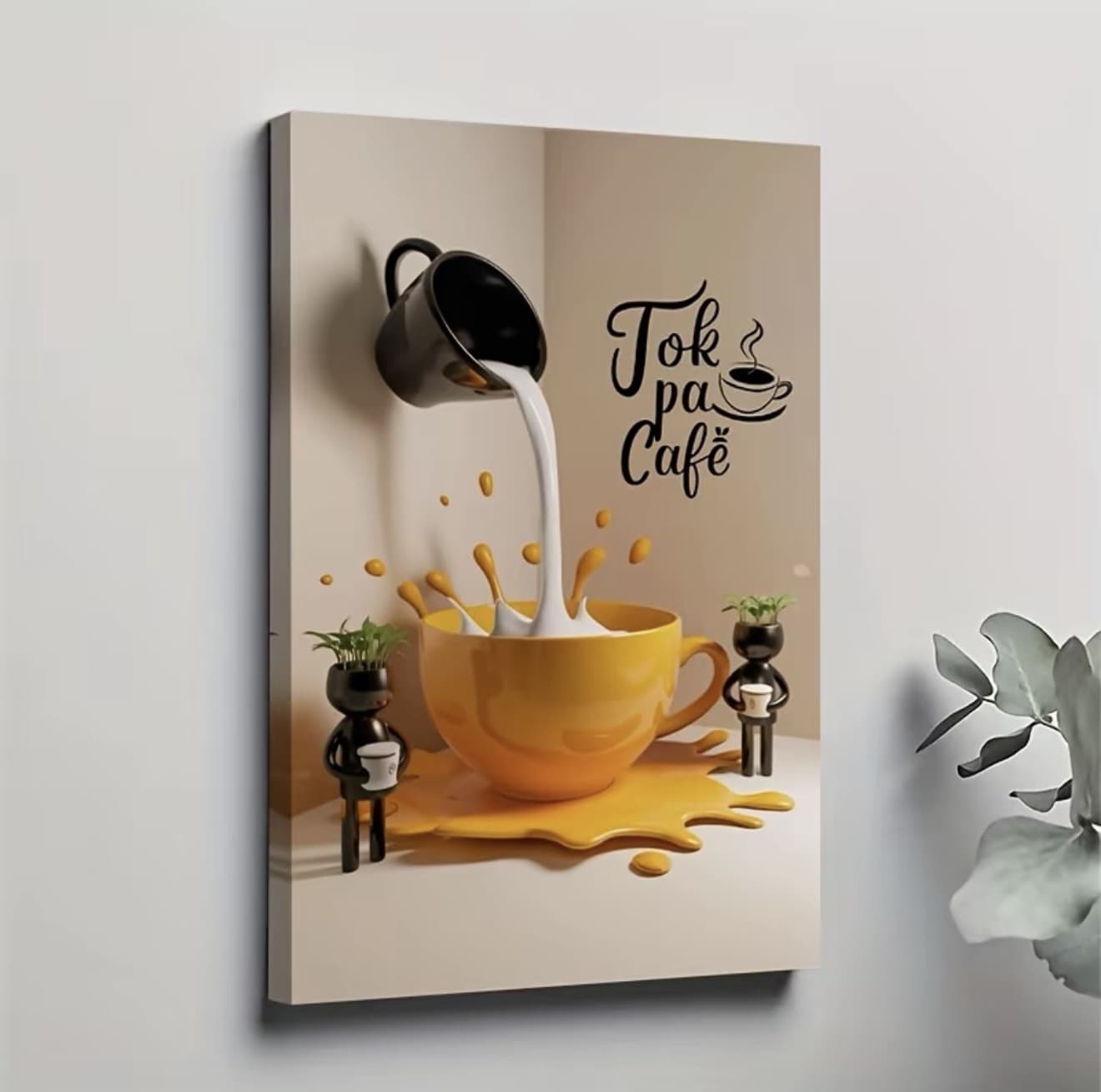งานศิลปะบนผ้าใบธีมกาแฟคาเฟ่ สนุกสนาน Tokpa พิมพ์แก้วกาแฟสามมิติที่ไม่เหมือนใครพร้อมหยดนม ของตกแต่งที่สบายและน่าสนใจสำหรับห้องครัว ห้องรับประทานอาหาร และคาเฟีย มีกรอบหรือไม่มีกรอบ (รับ 7,200 แต้ม)