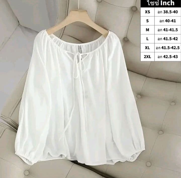 สีขาว เสื้อเบลาส์ผูกหน้าลายพรางสีเขียวฤดูใบไม้ผลิ เสื้อเชิ้ตแขนพัฟโอเวอร์ไซส์ เสื้อเชิ้ตลำลองผู้หญิง (รับ16,700แต้ม)
