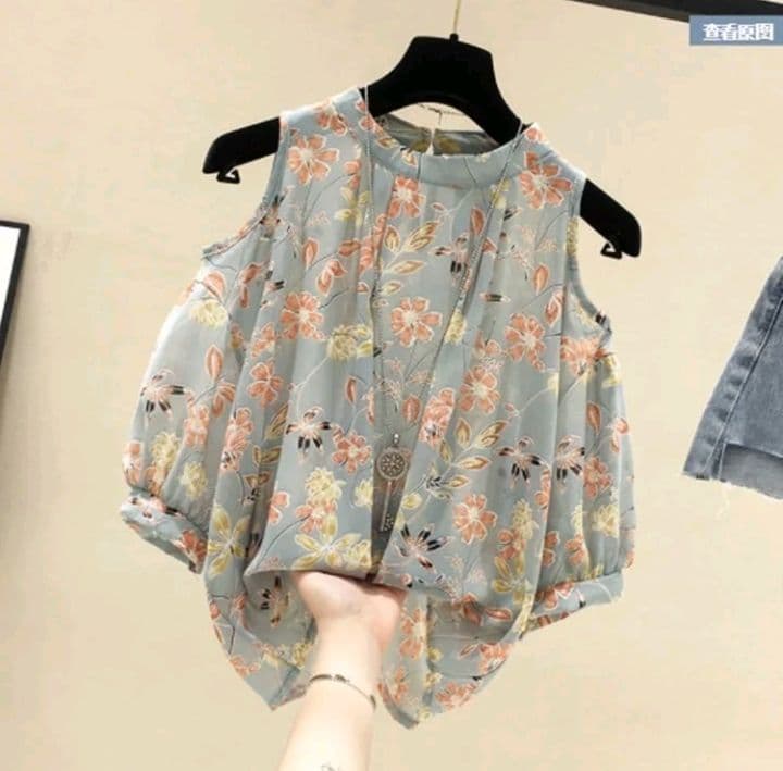 สีดอกเทา เสื้อชีฟองทรงหลมแขนสั้นผู้หญิงฤดูร้อนมาใหม่ มีลายดอกลายจุดลายแมวให้เลือก พร้อมส่ง (รับ12,700แต้ม)