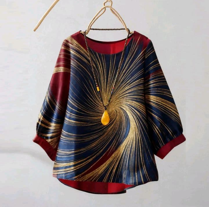 ลาย1-เสื้อเบลาส์ลายทางสำหรับผู้หญิง ทรงหลวมลำลองแขน3/4 เสื้อเชิ้ตพิมพ์ลายย้อนยุคแฟชั่นพลัสไซส์ มาใหม่ (รับ14,200แต้ม)