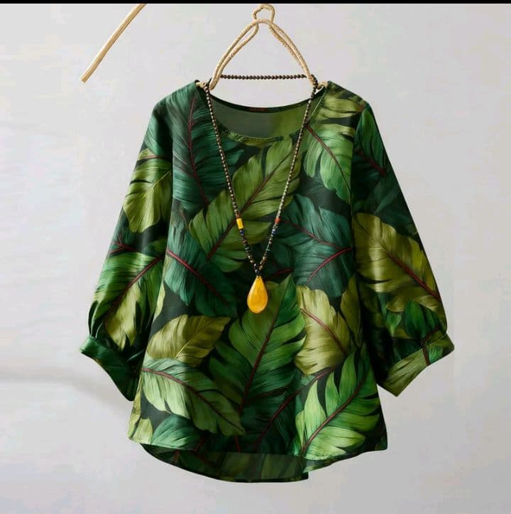ลาย2-เสื้อเบลาส์ลายทางสำหรับผู้หญิง ทรงหลวมลำลองแขน3/4 เสื้อเชิ้ตพิมพ์ลายย้อนยุคแฟชั่นพลัสไซส์ มาใหม่ (รับ14,200แต้ม)