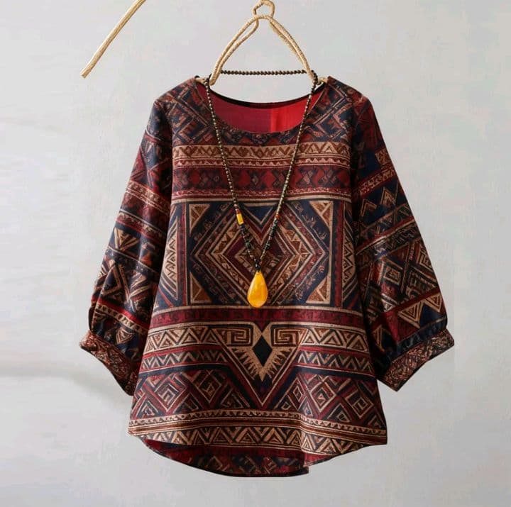 ลาย4-เสื้อเบลาส์ลายทางสำหรับผู้หญิง ทรงหลวมลำลองแขน3/4 เสื้อเชิ้ตพิมพ์ลายย้อนยุคแฟชั่นพลัสไซส์ มาใหม่ (รับ14,200แต้ม)