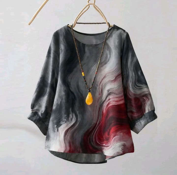 ลาย5-เสื้อเบลาส์ลายทางสำหรับผู้หญิง ทรงหลวมลำลองแขน3/4 เสื้อเชิ้ตพิมพ์ลายย้อนยุคแฟชั่นพลัสไซส์ มาใหม่ (รับ14,200แต้ม)