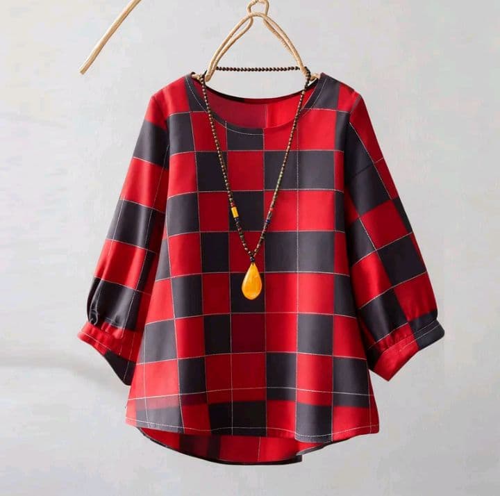 ลาย6-เสื้อเบลาส์ลายทางสำหรับผู้หญิง ทรงหลวมลำลองแขน3/4 เสื้อเชิ้ตพิมพ์ลายย้อนยุคแฟชั่นพลัสไซส์ มาใหม่ (รับ14,200แต้ม)