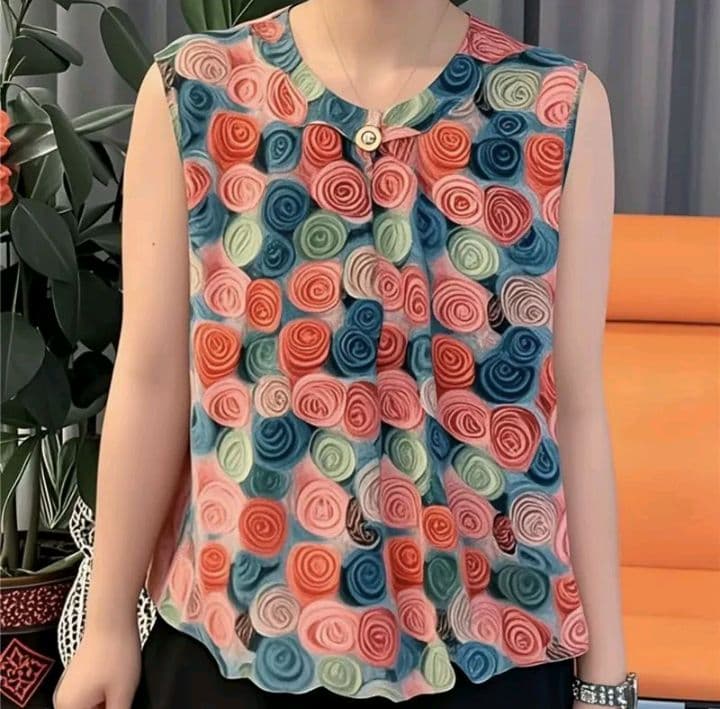 สีชมพู เสื้อแขนกุดพิมพ์ลายแฟชั่นสำหรับคุณแม่ เสื้อสายเดี่ยว สุดฮิตสำหรับฤดูร้อนใหม่ เสื้อยืดลำลอง ใช้งานได้หลากหลาย (รับ16,200แต้ม)