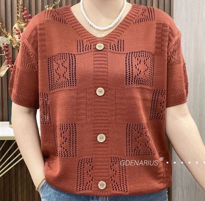 สีแดงสนิม เสื้อสเวตเตอร์คอวี สำหรับผู้หญิง ดีไซน์กลวงเสื้อสเวตเตอร์คลุมน่อง ทรงหลวม เหมาะสำหรับฤดูใบไม้ผลิ สลิมมิ่ง เสื้อผ้าพ่อ ท็อป (รับ15,700แต้ม)