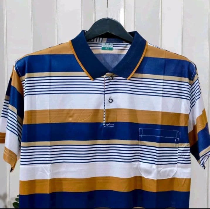 สีเหลืองน้ำเงิน เสื้อโปโลคุณพ่อคุณตาเนื้อผ้าบางใส่สบายClothing สุภาพบุรุษManผู้ชายคอปกPolo Shirt (รับ11,200แต้ม)