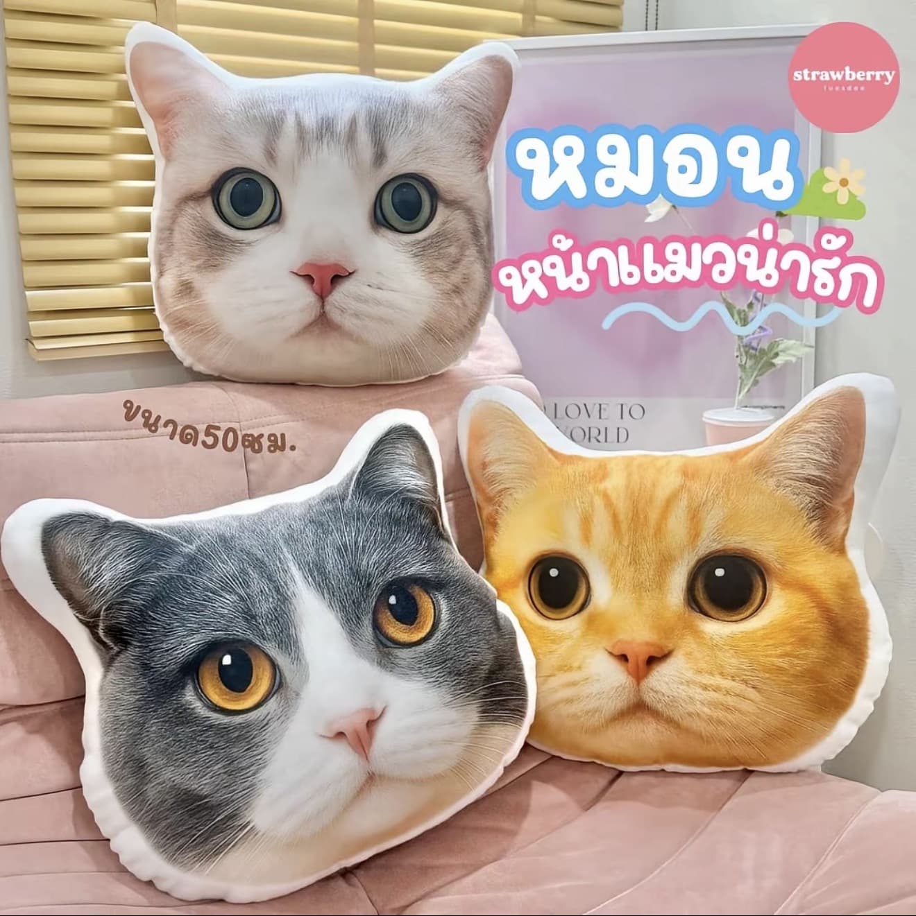 หมอนหน้าแมว หมอนสัตว์เลี้ยง หมอนพิม์ลายแมว (รับ 11,700 แต้ม)