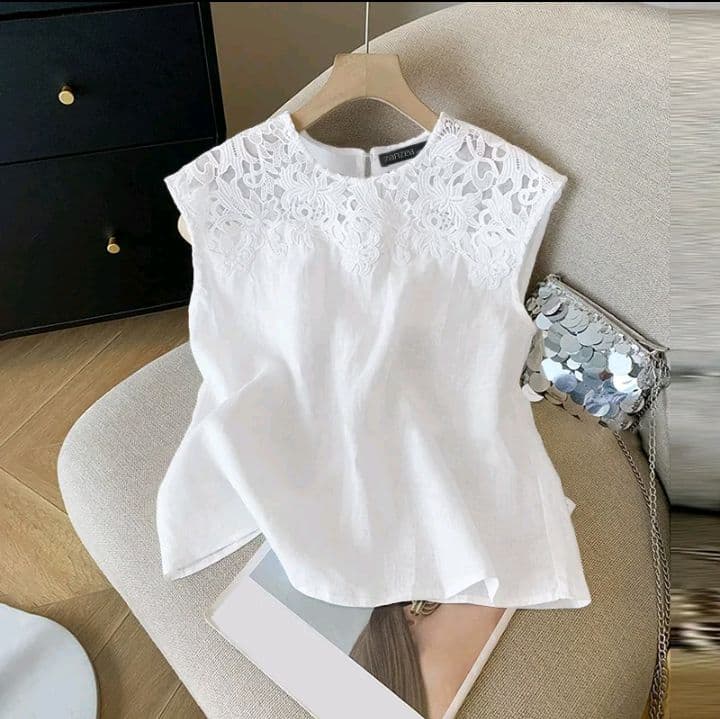 สีขาว เสื้อเบลาส์โครเชต์ลูกไม้แฟชั่นสตรี ZANZEA เสื้อกล้าม (รับ18,200แต้ม)