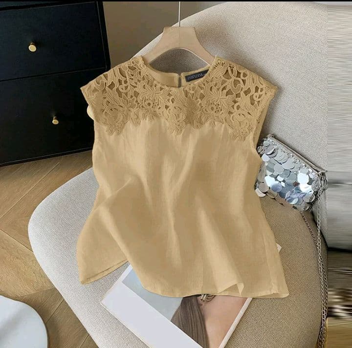 สีกากี เสื้อเบลาส์โครเชต์ลูกไม้แฟชั่นสตรี ZANZEA เสื้อกล้าม (รับ16,200แต้ม)