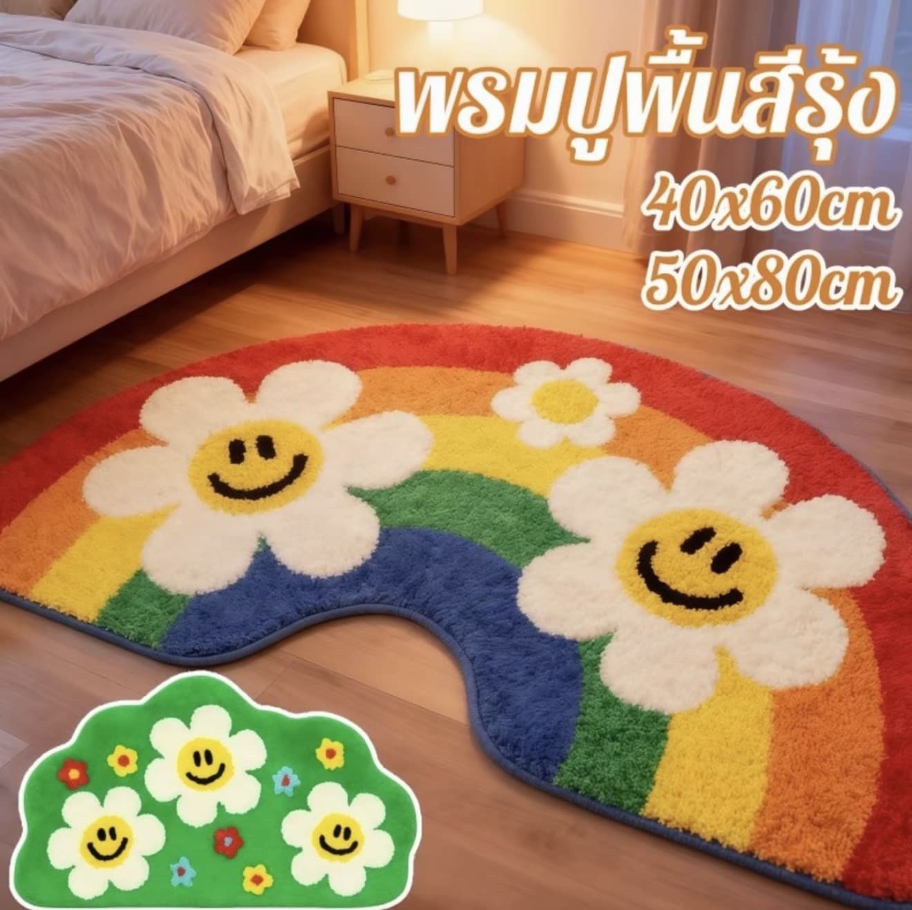 พรมข้างเตียง พรมเช็ดเท้า พรมห้องนอน สีรุ้ง 50x80cm น่ารัก สดใส หนานุ่มนั่งสบายตกแต่งห้อง (รับ 12,950 แต้ม)