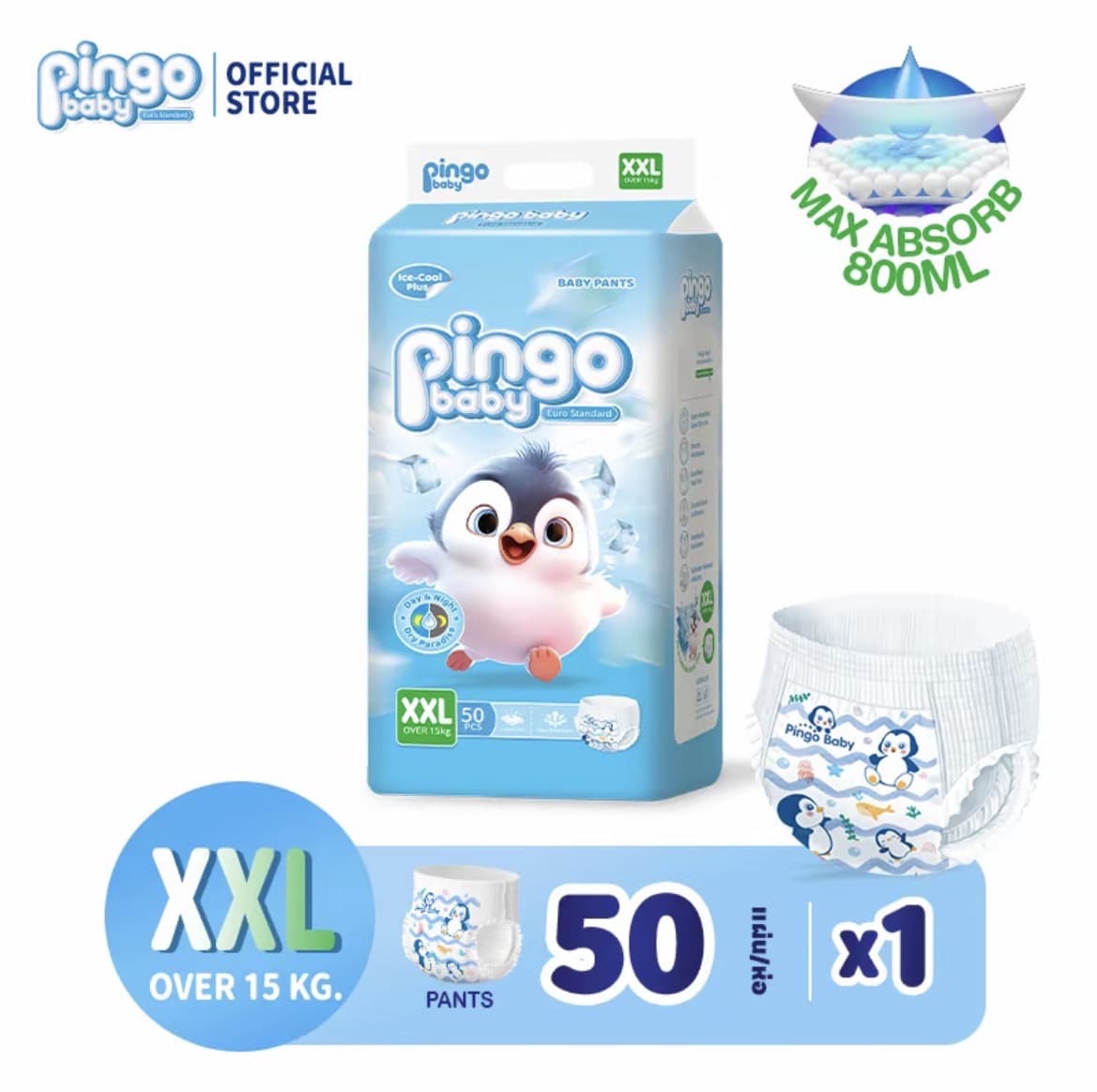 Pingo Baby ผ้าอ้อมเด็กสำเร็จรูป แพมเพิสเด็กกางเกงไซส์2XLชิ้น15kgขึ้นไป ผ้าอ้อมแบบกางเกง ผ้าอ้อมแบบเทป ผ้าอ้อมเด็ก เด็กหญิง เด็กผู้ชาย(รับ12,000แต้ม)