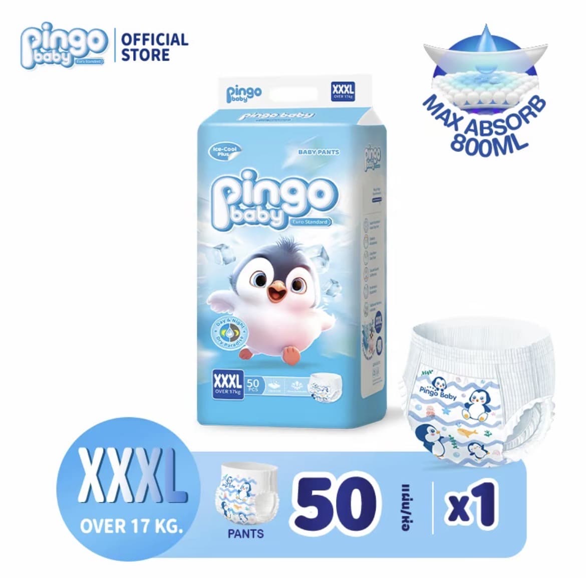 Pingo Baby ผ้าอ้อมเด็กสำเร็จรูป แพมเพิสเด็กไซส์3XL50ชิ้น17kgขึ้นไป ผ้าอ้อมแบบกางเกง ผ้าอ้อมแบบเทป ผ้าอ้อมเด็ก เด็กหญิง เด็กผู้ชาย(รับ12,200แต้ม)